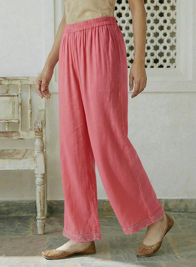 globus Women Pink Ethnic Floral Print Kurta with Wide Leg Pants Set - Image 4